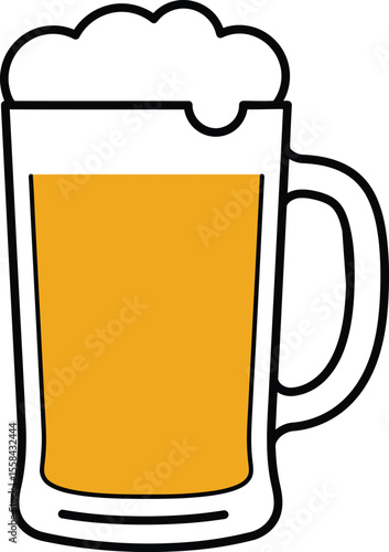 A frothy glass of beer, full and ready to drink, sits in a simple mug.