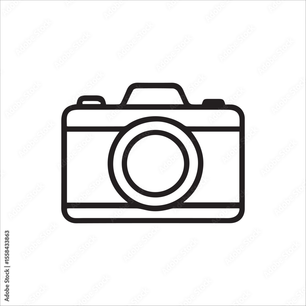 Sleek minimalist black outline camera icon perfect for photography apps and web design Sleek minimalist black outline camera icon perfect for photography apps and web design