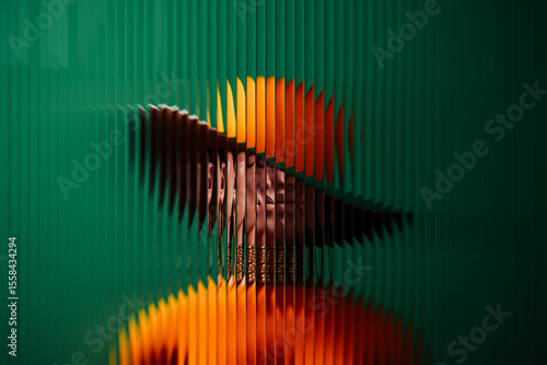 Portrait of black woman wearing hat viewed through distorted glass