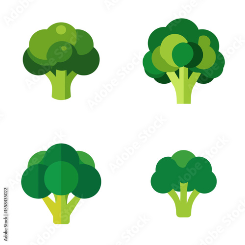 Minimalist flat vector broccoli in various shades of green. Ideal for food, vegetable, nutrition, or healthy lifestyle illustrations.

