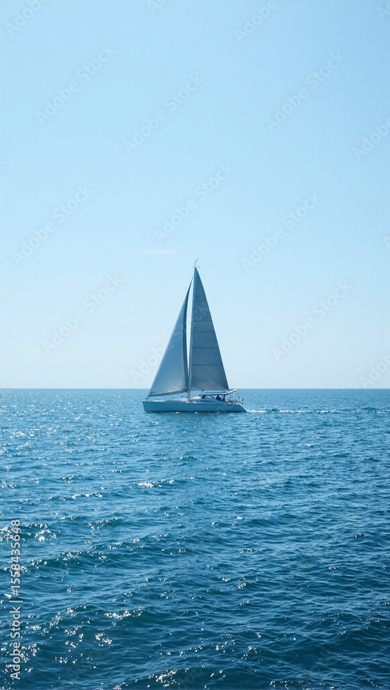 Obraz premium Solitary sailboat silhouette at sea