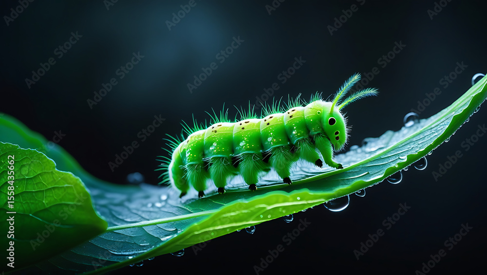 Naklejka premium caterpillar on a leaf try to find food