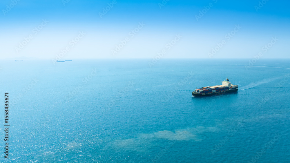 Naklejka premium Aerial view of the freight shipping transport system cargo ship container. international transportation Export-import business, logistics, transportation industry concepts