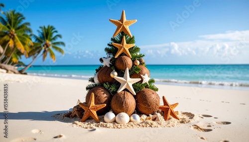 Fototapeta Naklejka Na Ścianę i Meble -  Christmas tree on beach (1)