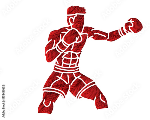 Kickboxing Boxing Sport Boxer Punching Action Muay Thai Cartoon Graphic Vector