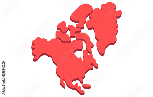 Stylized isometric map of the continent of North America in a simple style