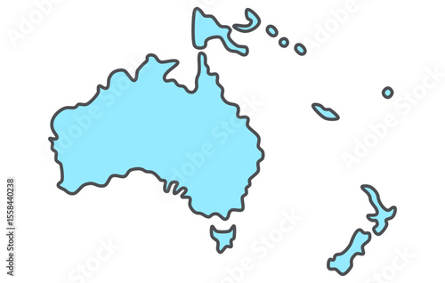 Stylized map of the continent of Oceania in a simple style