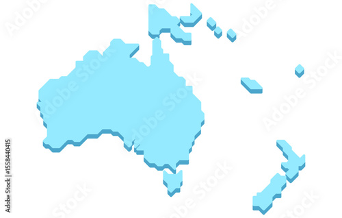 Stylized isometric map of the continent of Oceania in a simple style