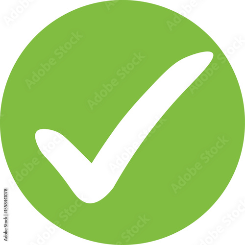 Green check mark in a circle indicating success, approval, correct answer or confirmation