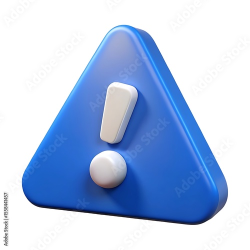 Blue exclamation mark warning sign with 3d effect isolated on white background