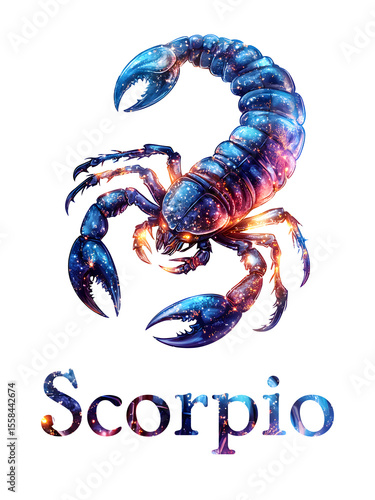Scorpio zodiac sign. Watercolor astrology symbol with cosmic art style