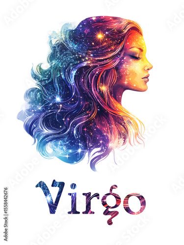 Virgo zodiac sign. Watercolor astrology symbol with cosmic art style