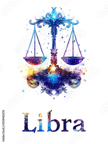 Libra Zodiac Sign. Watercolor astrology symbol with cosmic art style