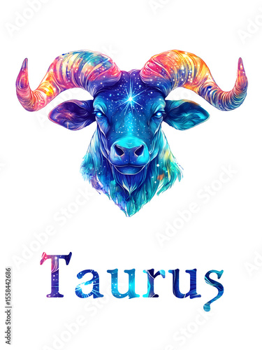 Taurus zodiac sign. Watercolor astrology symbol with cosmic art style