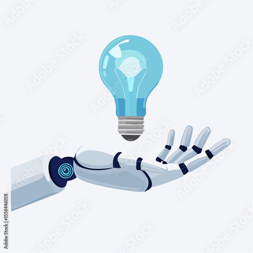 vector illustration of a humanoid robot hand with a bulb