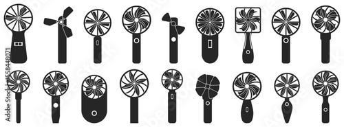 Electric hand fan drier collection in black. Vector illustration