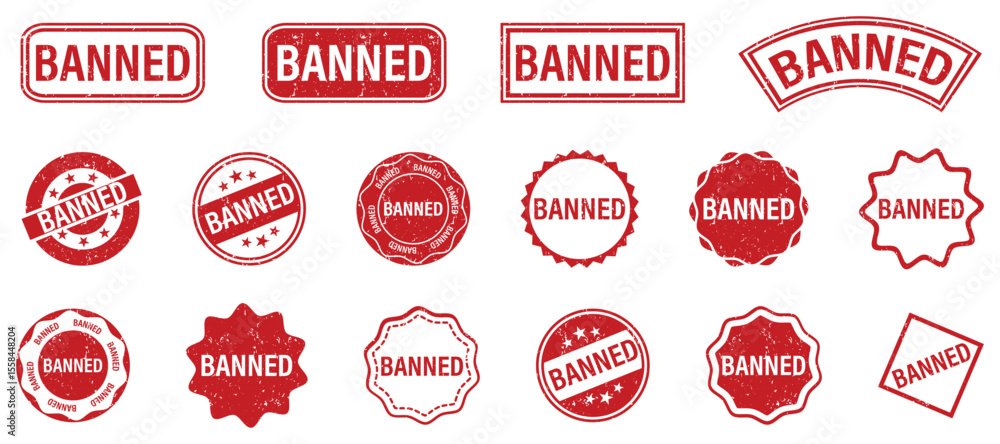 Obraz premium Red banned stamp element collection. Set of banned seal stamp icons in red