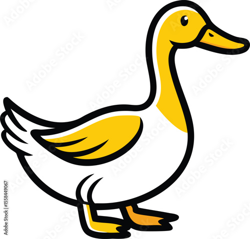 ducky, waterfowl, bird, yellow and black, cartoon, digital art, minimalist illustration
