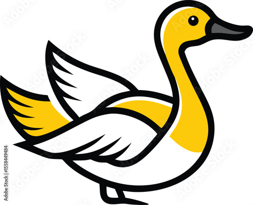 ducky, waterfowl, bird, yellow and black, cartoon, digital art, minimalist illustration
