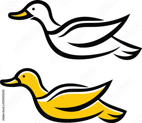 ducky, waterfowl, bird, yellow and black, cartoon, digital art, minimalist illustration

