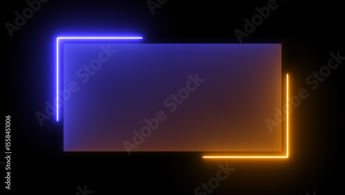 Abstract glowing blue and yellow color neon rectangle border frame looping background. Neon effect rectangle frame Loop background 4K