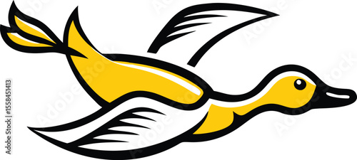 ducky, waterfowl, bird, yellow and black, cartoon, digital art, minimalist illustration
