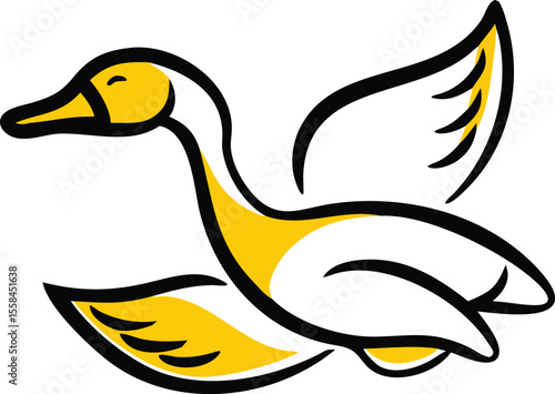 ducky, waterfowl, bird, yellow and black, cartoon, digital art, minimalist illustration
