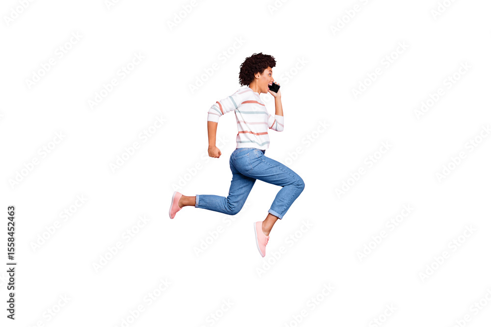 Full length body size photo of cheerful cute charming nice runner amazed astonished surprised shocked stunned in jeans denim jumping isolated over pink pastel color background Full length body size photo of cheerful cute charming nice runner amazed astonished surprised shocked stunned in jeans denim jumping isolated over pink pastel color background