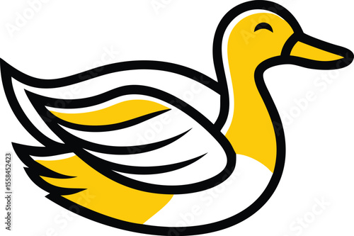 ducky, waterfowl, bird, yellow and black, cartoon, digital art, minimalist illustration
