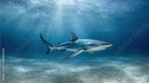 Wallpaper Mural Clean underwater shot of shark mid-turn with fins flexed and tail twisting Torontodigital.ca