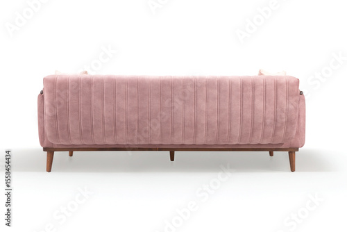 Konstfotografi Rear view of a pink mid-century modern sofa, showcasing the elegant vertical channel tufting on the back