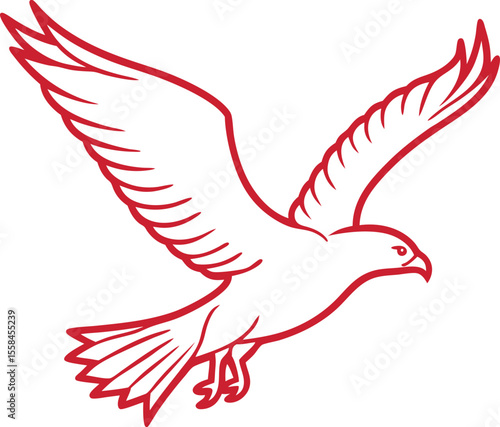 Hawk Silhouette Line Art Vector Illustration On White Background