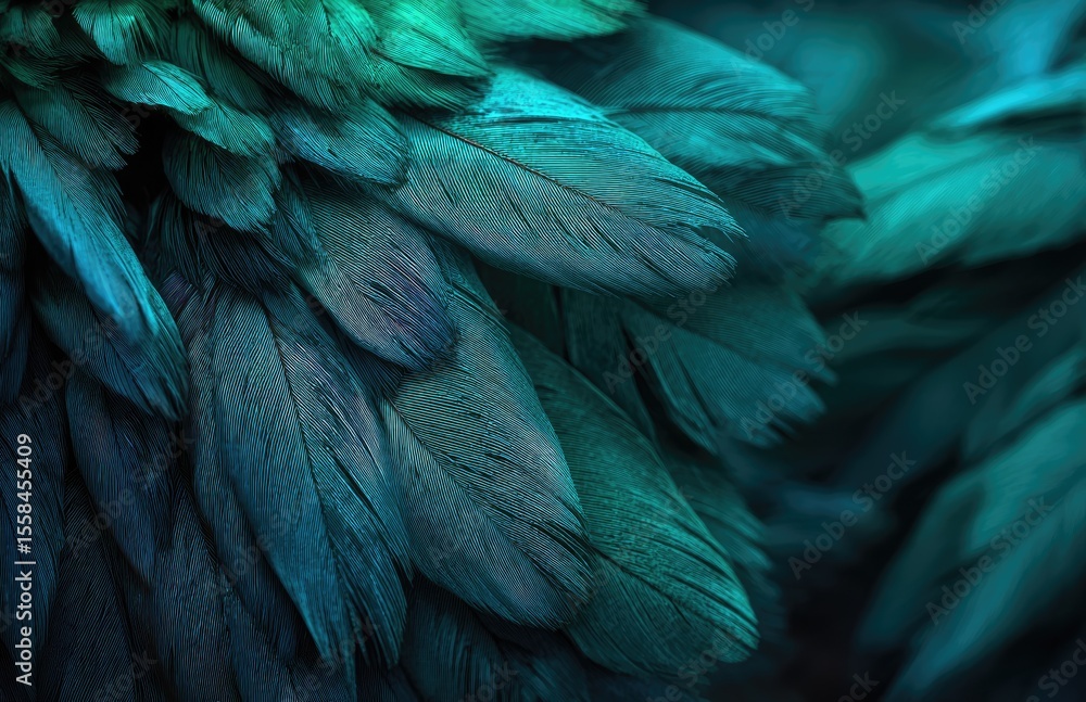 Fototapeta premium Beautiful teal green feathers with abstract background and texture