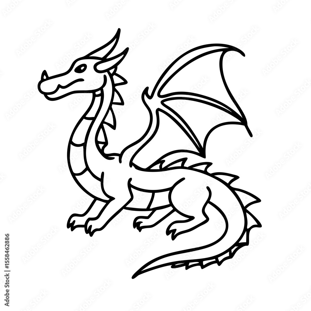 Fototapeta premium Dragon doodle outline for colouring 