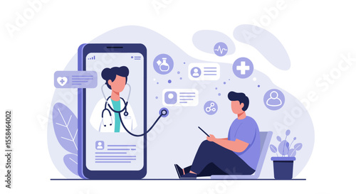 illustration of  patient consulting with an online doctor