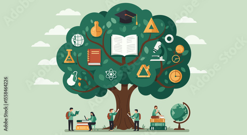 vector illustration of a education cartoon tree