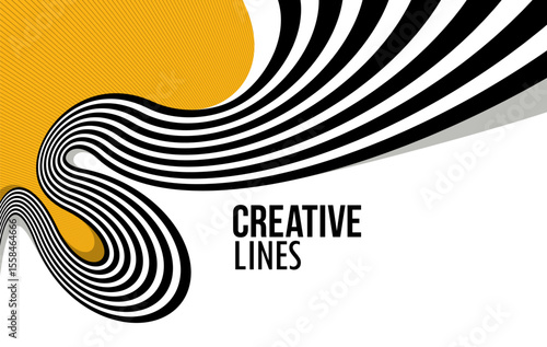 Creative lines vector abstract background, 3D perspective linear graphic design composition, stripes in dimensional rotation poster or banner.
