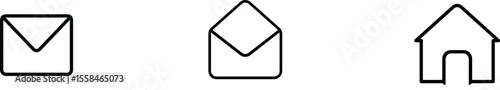 Business Icons Set -Mail icon, envelope, direct message,  home symbol isolated on white background,   line art icon  vector illustration  