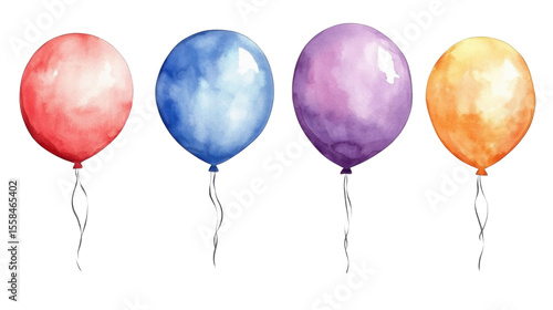 set of colorful balloons watercolor on white background