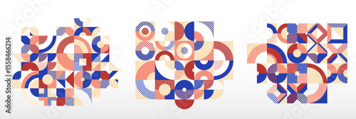 Abstract Bauhaus graphic design set, vector abstract background modern geometric pattern, geometry motif of art wallpapers, tiles compositions collection.