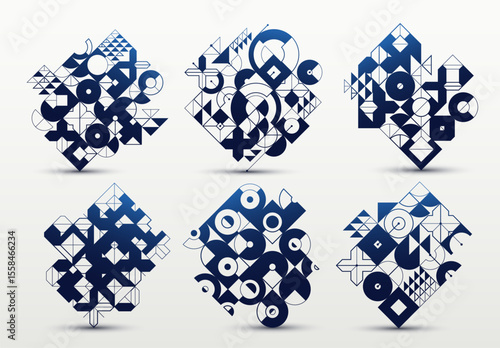Abstract Bauhaus style graphic design set, vector background with geometric elements pattern, stylish modern geometry motif, wallpaper art collection.
