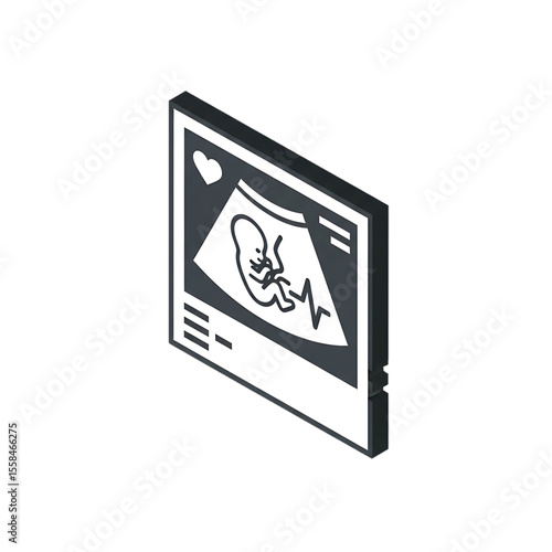 Ultrasound screen with fetal image.