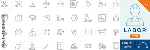 Labor icon collection set. Editable stroke.