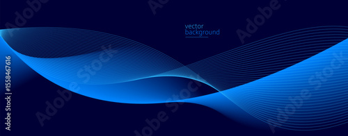 Smooth flow of wavy shape with gradient vector abstract background, dark blue design curve line energy motion, relaxing music sound or technology.