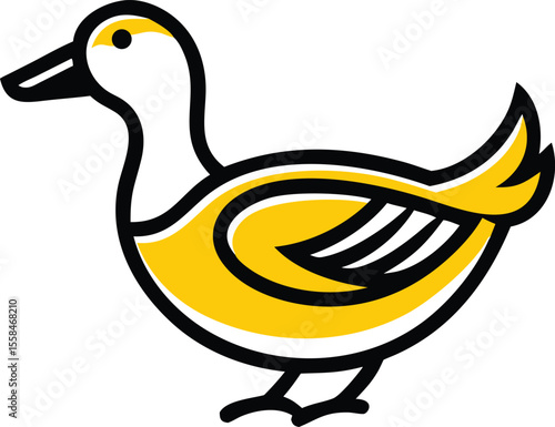 ducky, waterfowl, bird, yellow and black, cartoon, digital art, minimalist illustration
