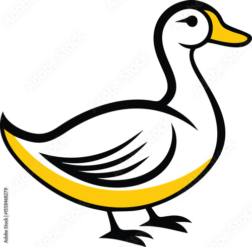 ducky, waterfowl, bird, yellow and black, cartoon, digital art, minimalist illustration
