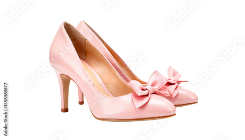 Pink high heel shoes with bow isolated on transparent background  