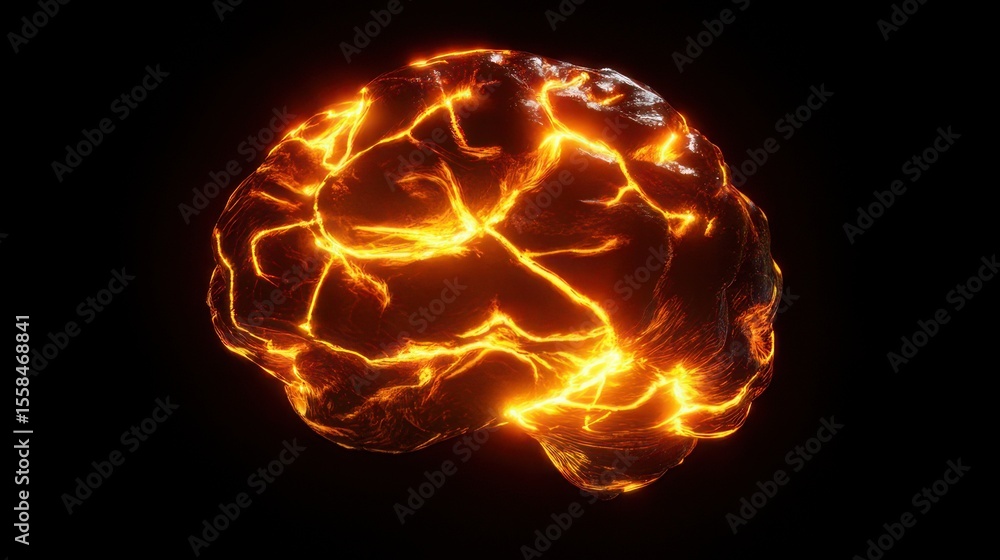 Fototapeta premium Abstract brain shape made of digital lines and glowing lights, representing emotional AI and human thoughts