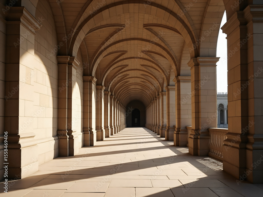 Obraz premium Arched Corridor with Sunlight and Shadows