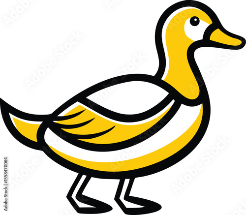 ducky, waterfowl, bird, yellow and black, cartoon, digital art, minimalist illustration
